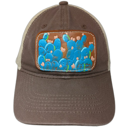 Outdoor Cap Baseball Cap Brown Beige One Size Leather Cactus Patch Mesh Back hat