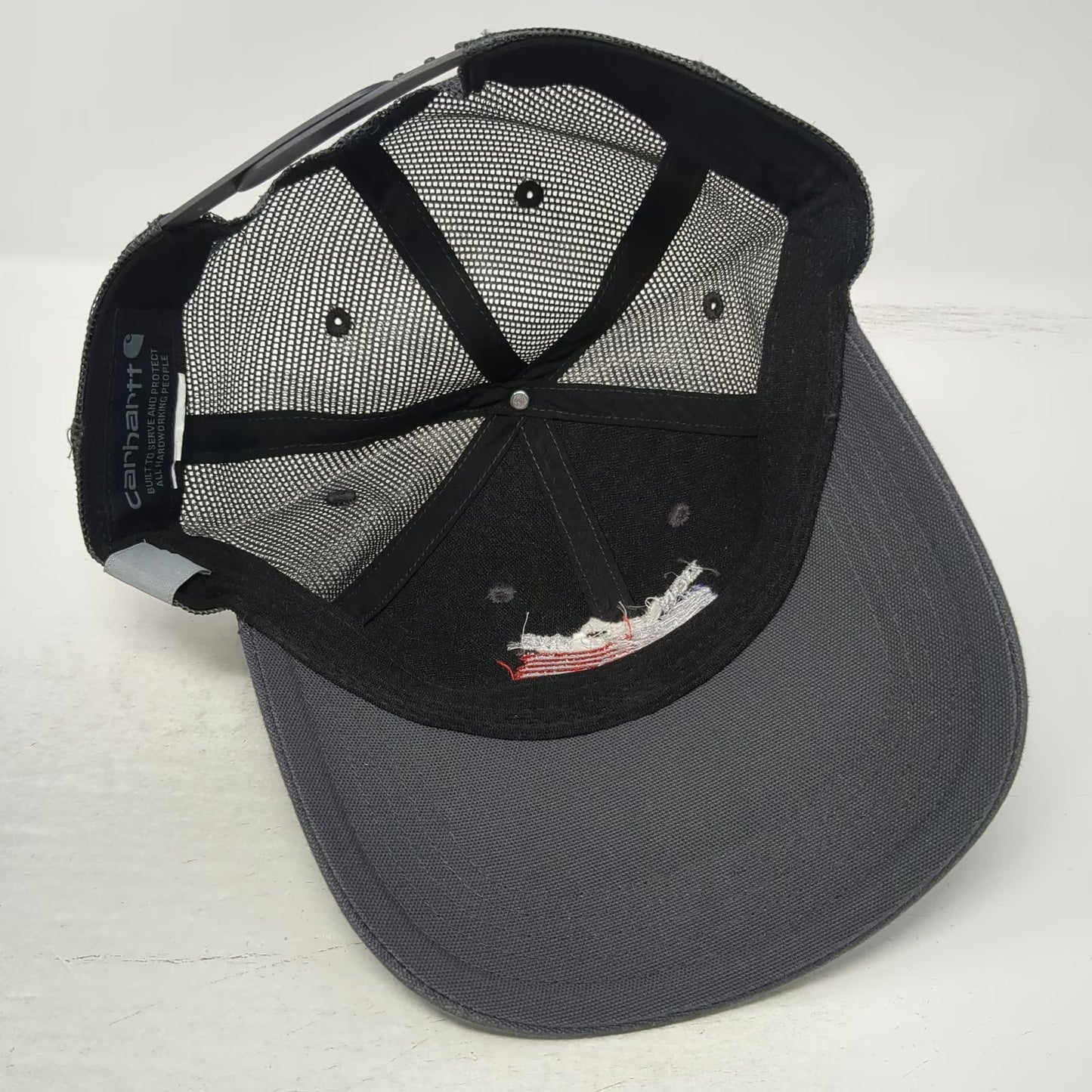 Carhartt Trucker Hat Gray One Size American Flag Snapback Graphic Mesh Hat