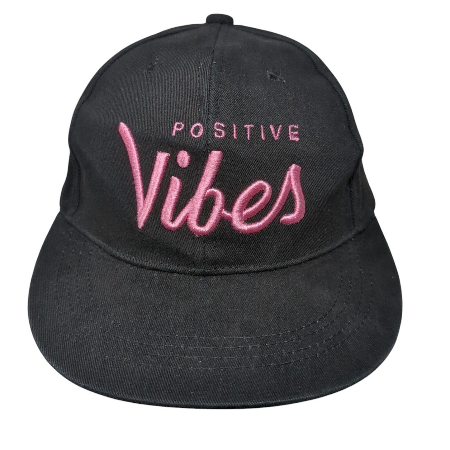 Positive Vibes Snapback Hat Black OSFA Adjustable Embroidered 6 Panel Cotton