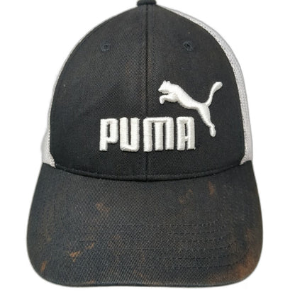 Puma Trucker Hat Black One Size Mesh Back Snapback Embroidered Logo Athletic