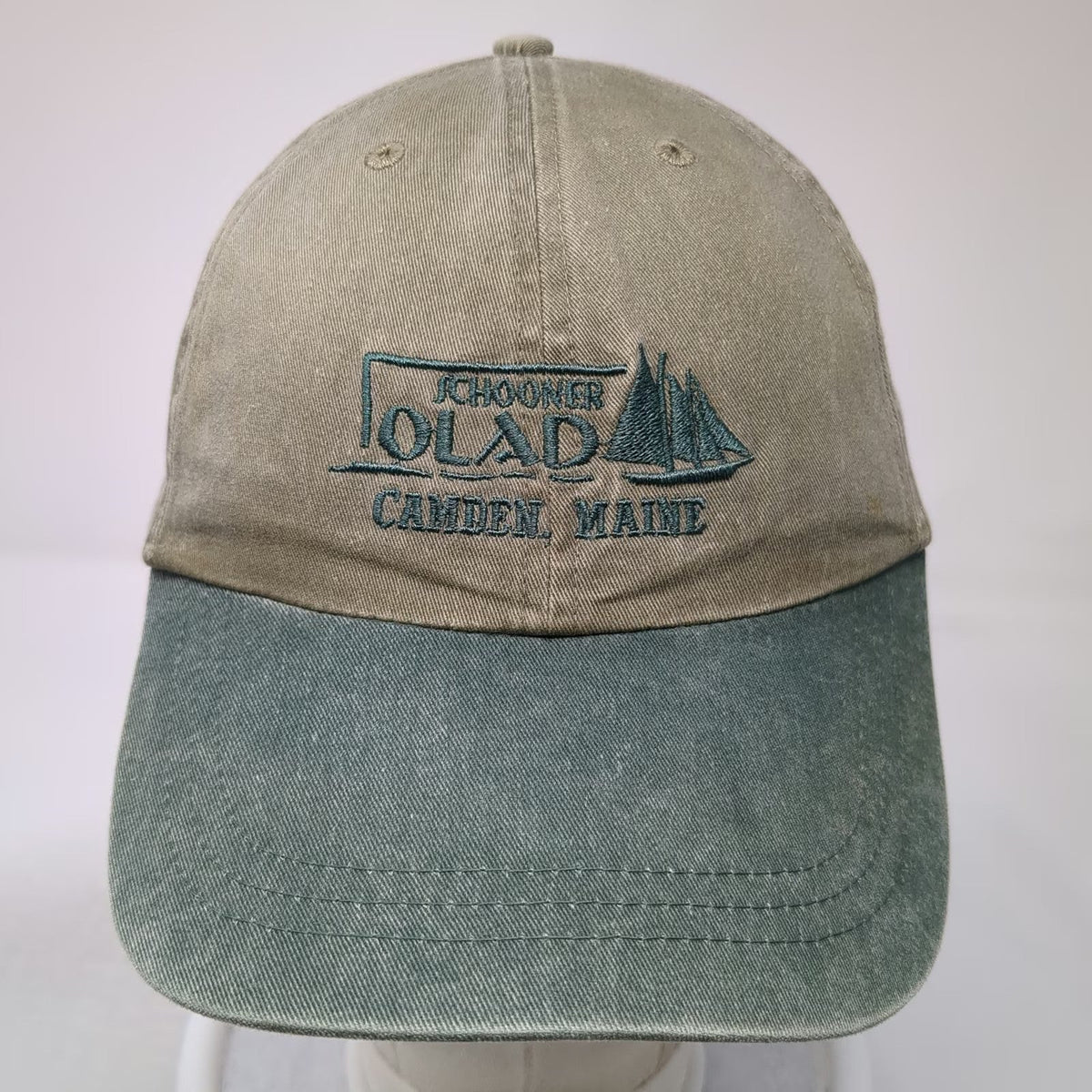 Fahrenheit Baseball Cap Gray Green One Size Schooner Olad Camden Maine Sailboat