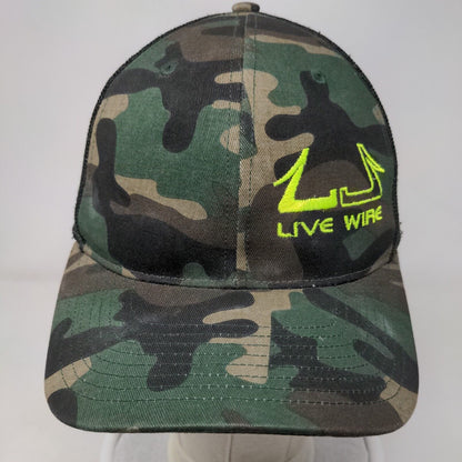 Live Wire Snapback Mesh Back Trucker Hat Camo One Size Embroidered