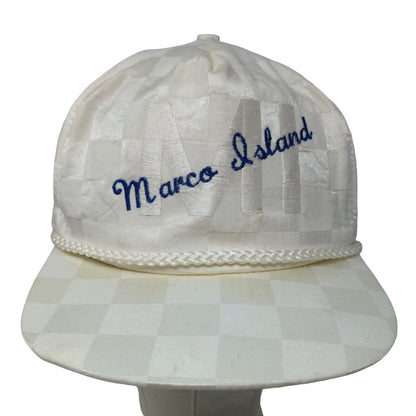 Marco Island Men's Trucker Hat Cream Embroidered Logo Rope Checkered Style