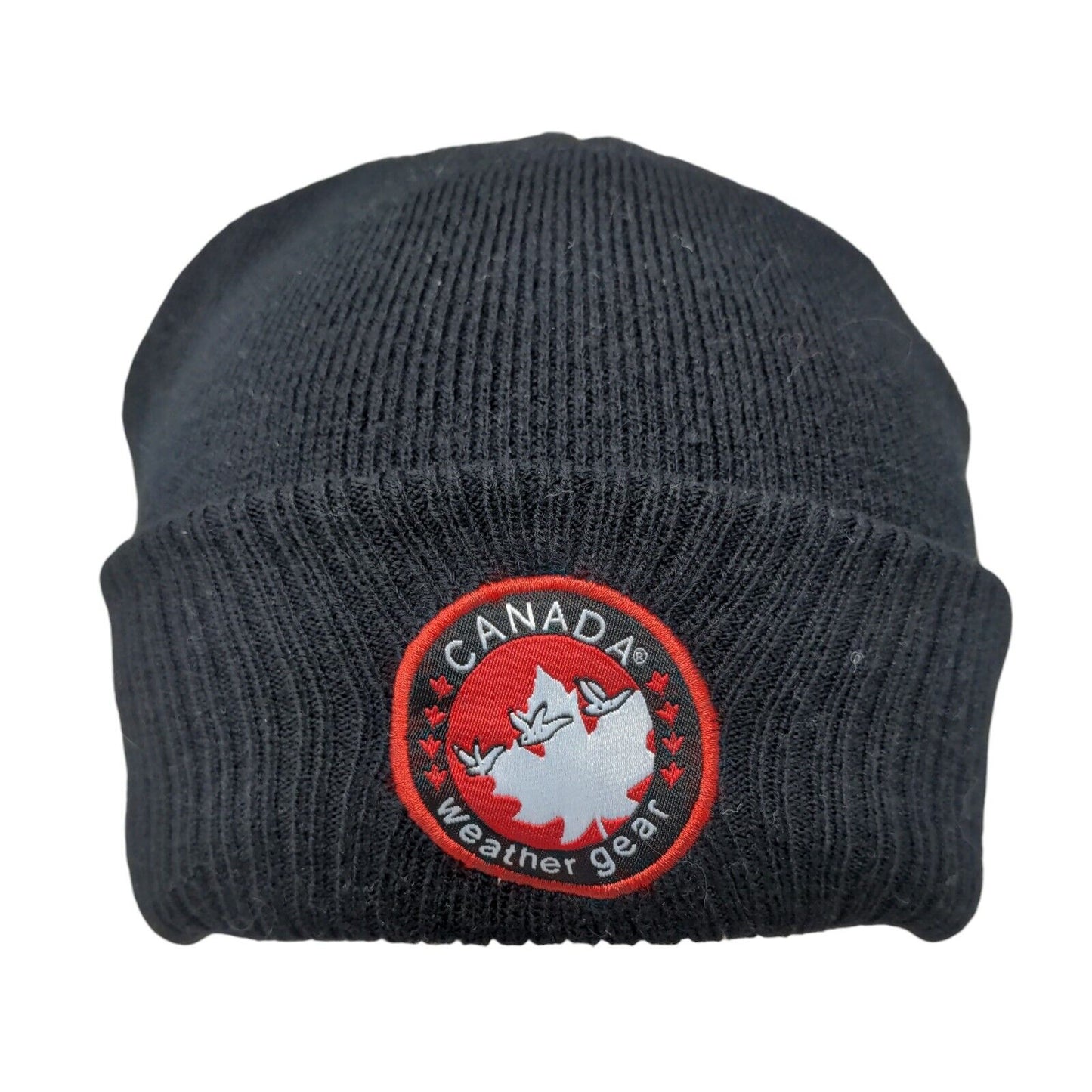 Canada Weather Gear Beanie Hat Black One Size Knitted Stretch Patriotic