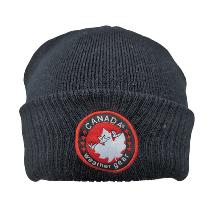 Canada Weather Gear Beanie Hat Black One Size Knitted Stretch Patriotic