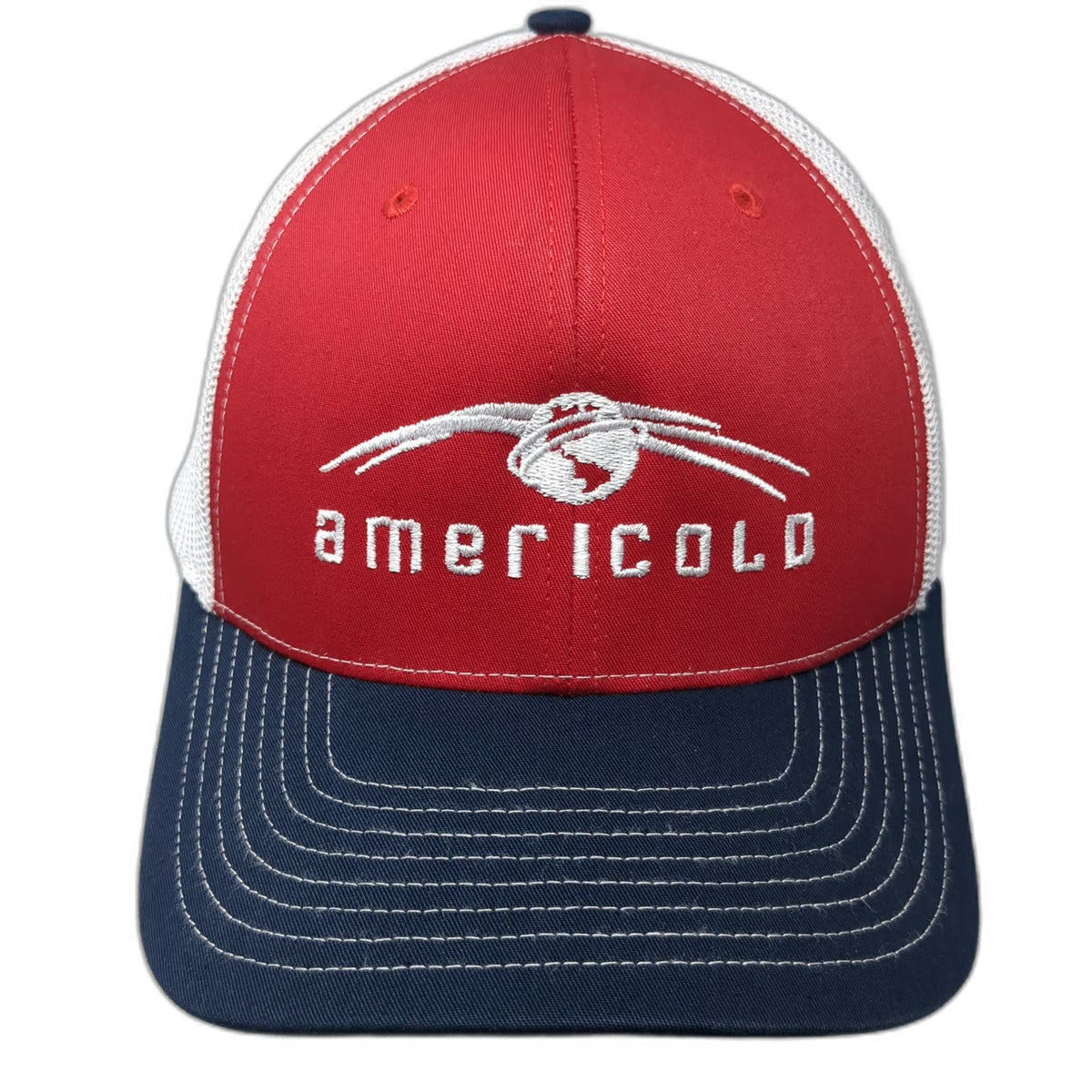 Richardson Trucker Hat Red Blue White One Size Snapback Mesh Back Americold