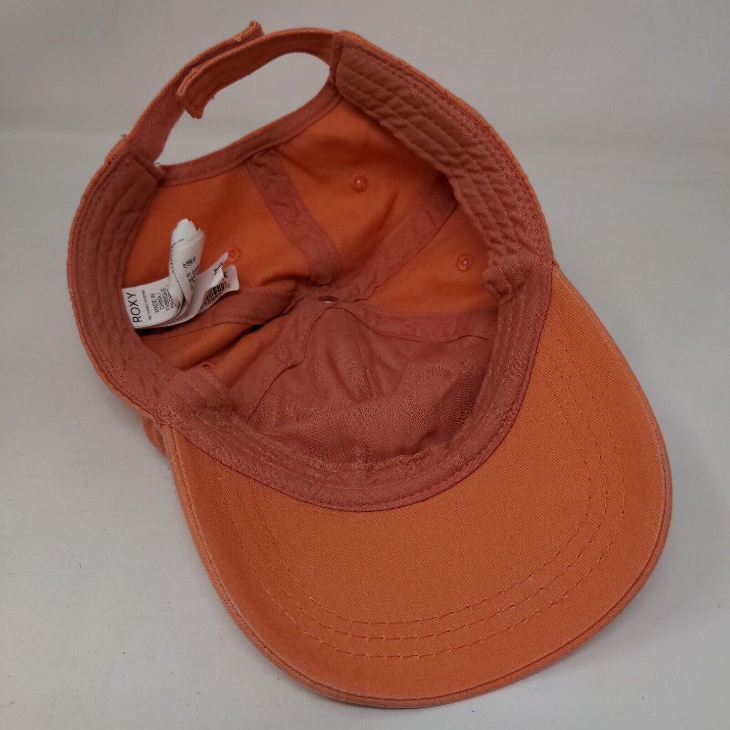 ROXY Strapback Hat Orange One Size Adjustable Embroidered Vented Holes Cotton