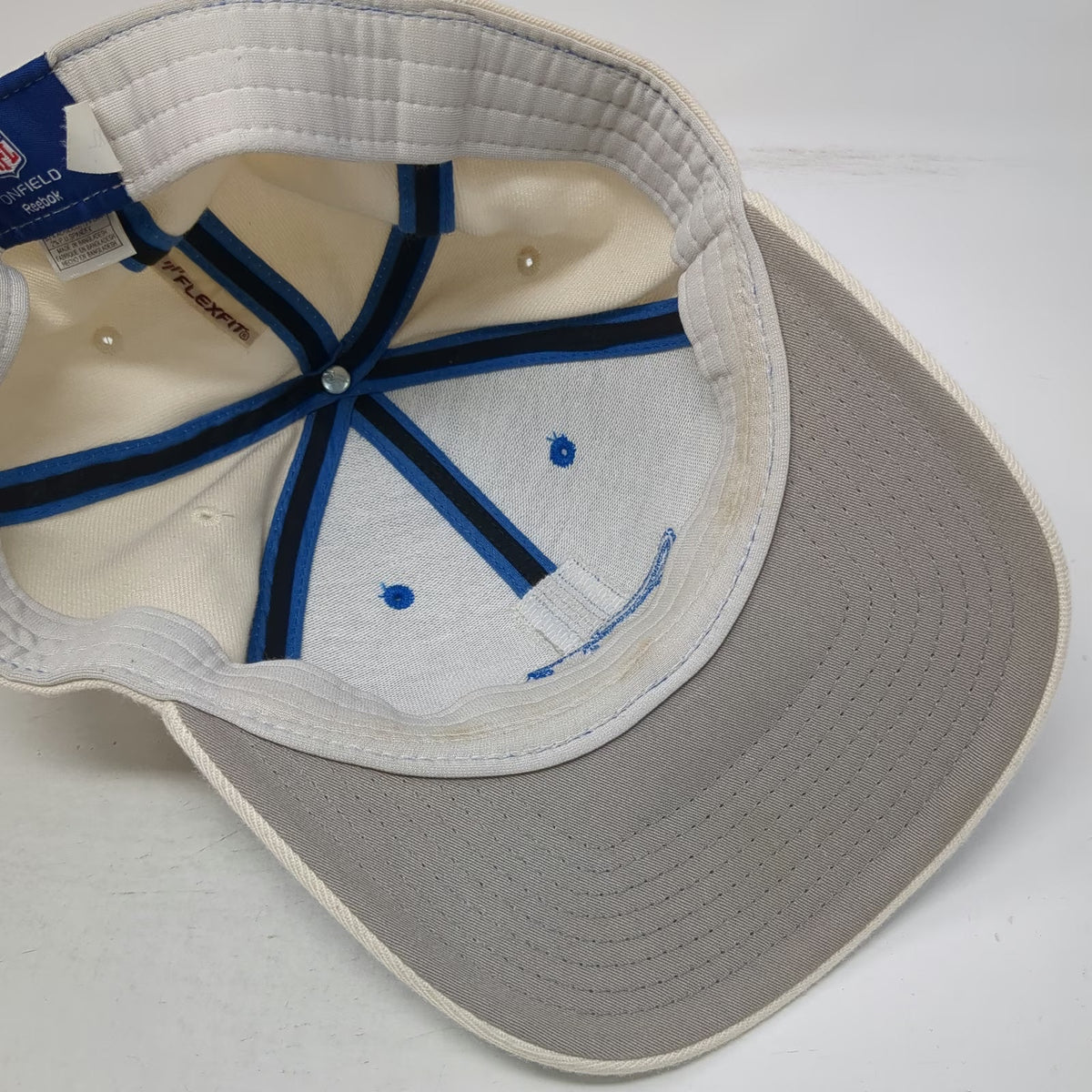 Detroit Lions NFL Reebok Cap Blue Beige XL Flexfit On-Field Gear Logo Hat Lion