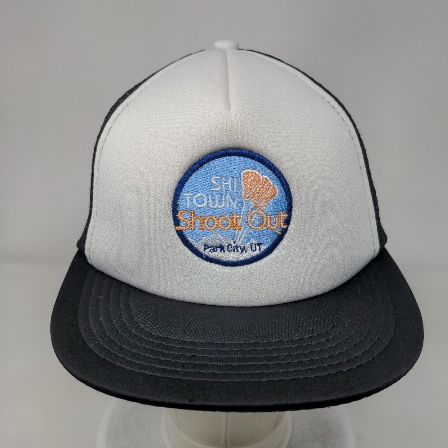 Ski Town Shoot Out Park City UT Snapback Trucker Hat Black OS Mesh Back District