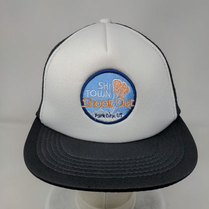 Ski Town Shoot Out Park City UT Snapback Trucker Hat Black OS Mesh Back District