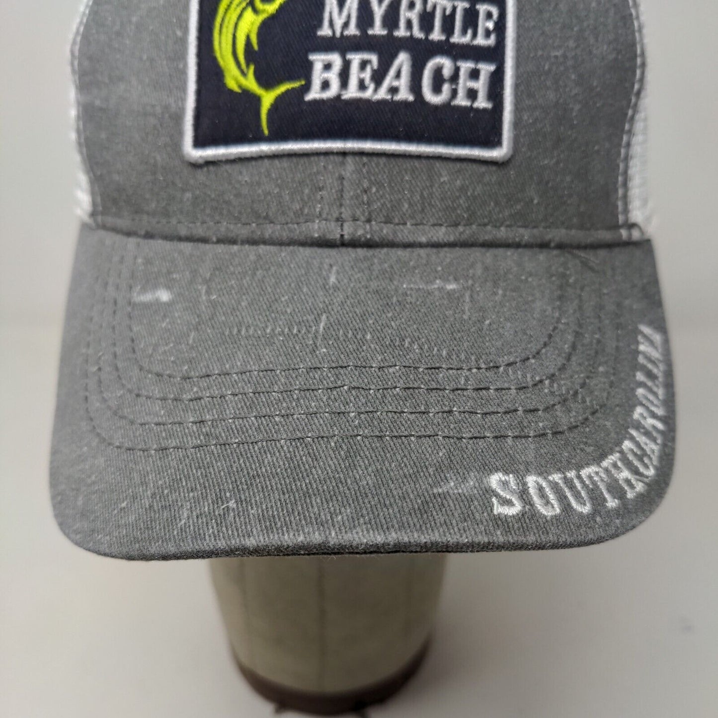 Unbranded Men's Snapback Mesh Back Hat Gray White Myrtle Beach South Carolina