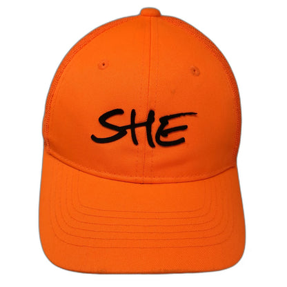 Bass Pro Shops Trucker Hat Orange One Size SHE Logo Mesh Back Snapback Hunting