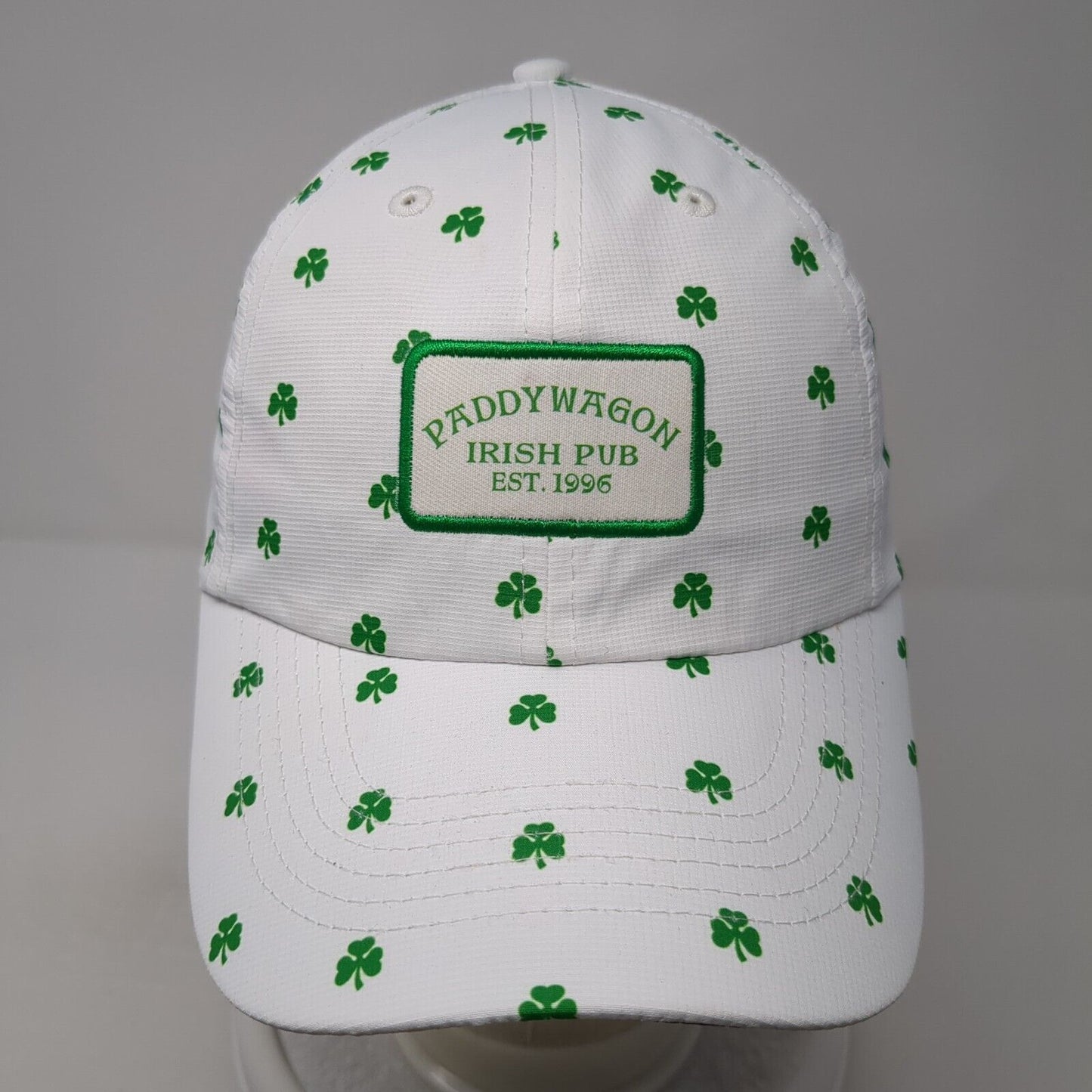 Paddy Wagon Irish Pub Est 1996 Strapback Hat White OS Adjustable Clover Imperial