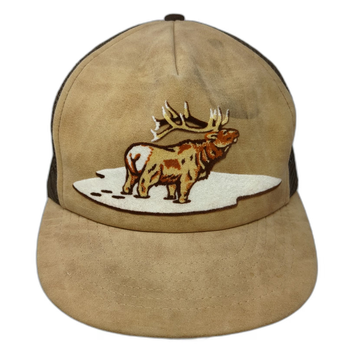 I/D/E/A Inc Trucker Hat Brown One Size Elk Snow Mesh Snapback Vegan Suede Patch