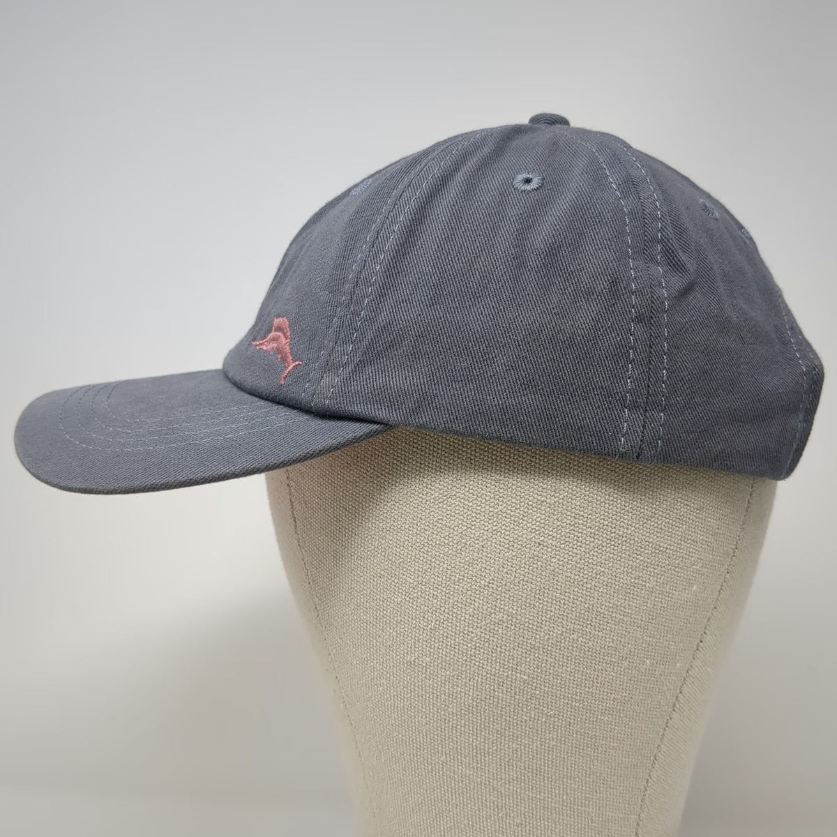 Tommy Bahama Baseball Cap Gray One Size Pink Underbrim Marlin Logo Slideback Hat