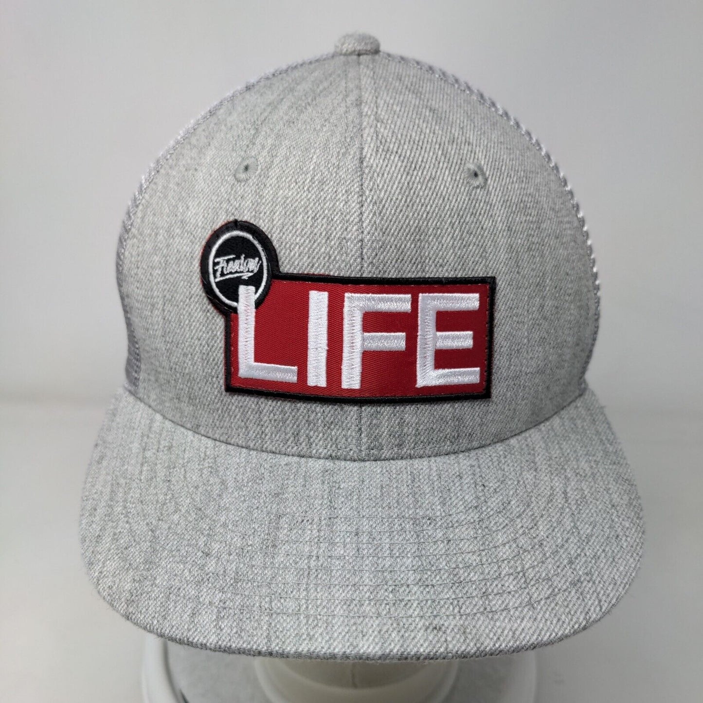 Life Snapback Trucker Hat Gray OSFM Adjustable Embroidered Mesh Back 6 Panel