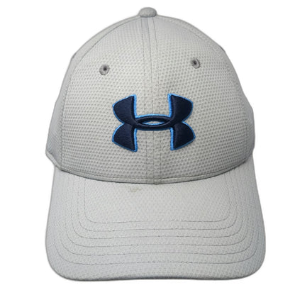 Under Armour Baseball Cap Gray L Fitted Textured Hat Navy Blue Logo Performance