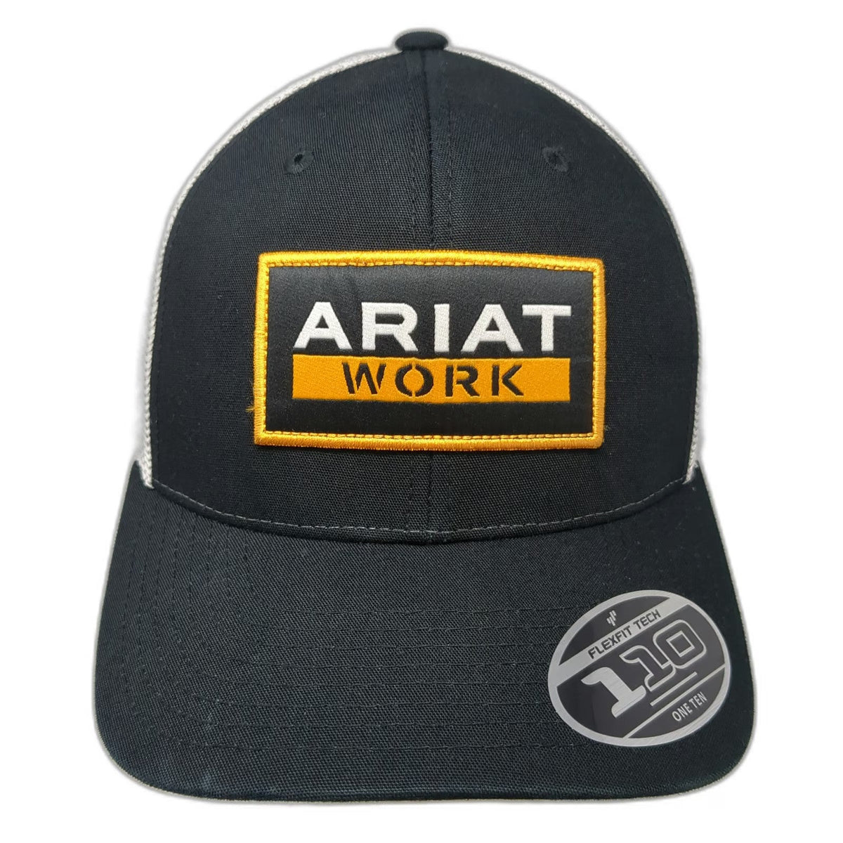 Ariat Trucker Hat Black White Yellow One Size Mesh Snapback Work Logo Patch