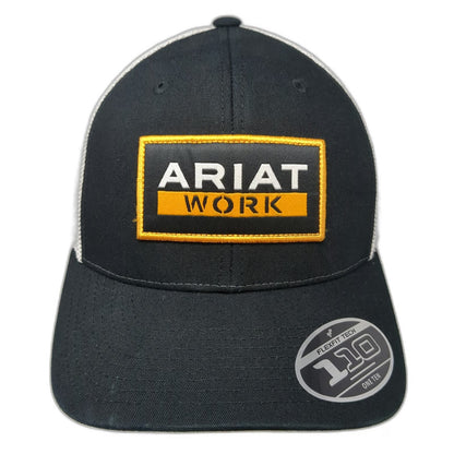 Ariat Trucker Hat Black White Yellow One Size Mesh Snapback Work Logo Patch
