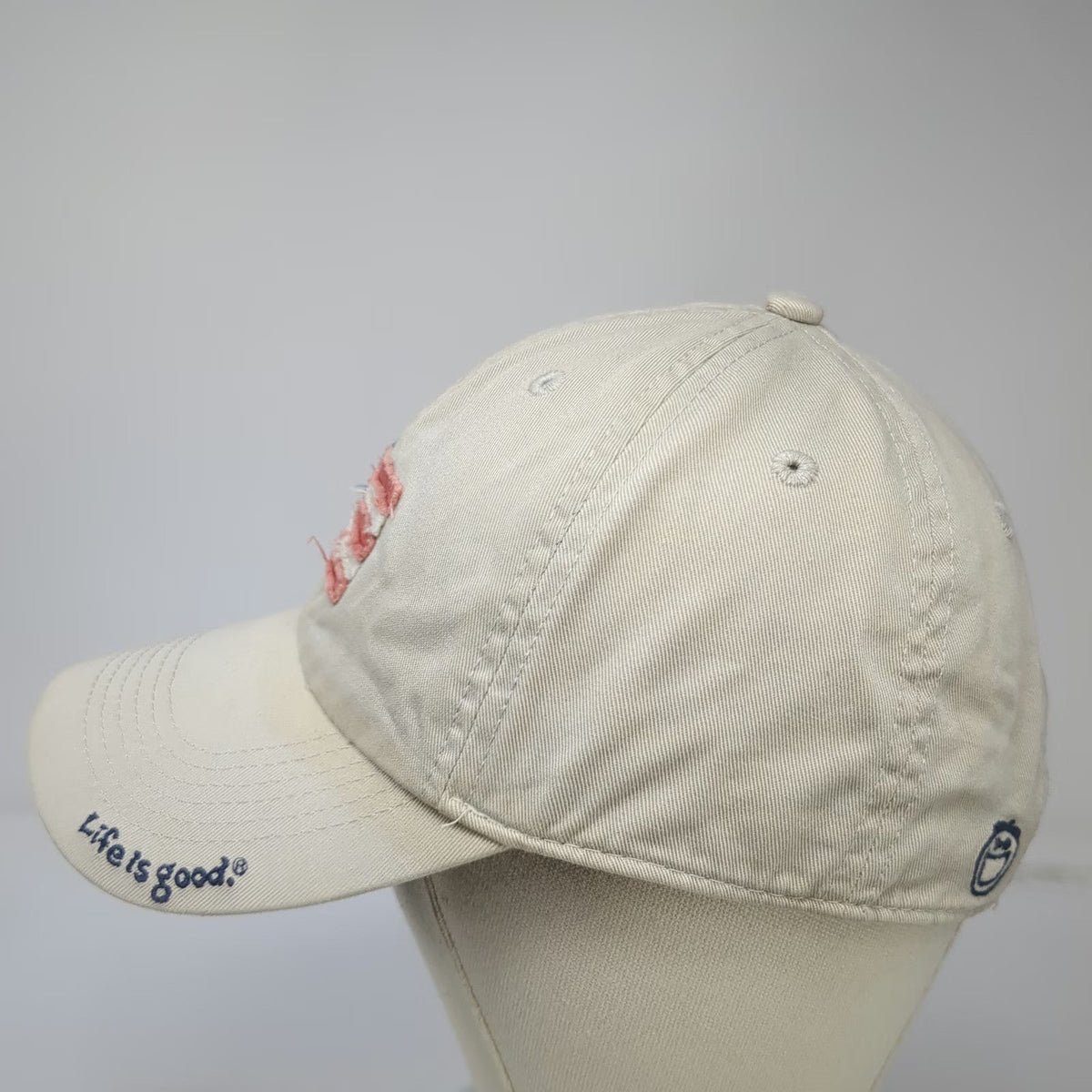 Life is good Baseball Cap Hat Beige Blue Red White One Size Graphic Flag Patch