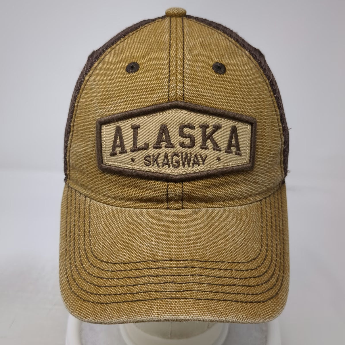Legacy Trucker Hat Brown One Size Alaska Skagway Patch Mesh Back Snapback Cotton