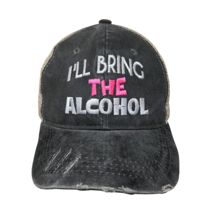 I'll Bring The Alcohol Snapback Trucker Hat Gray OSFM Adjustable Mesh Back