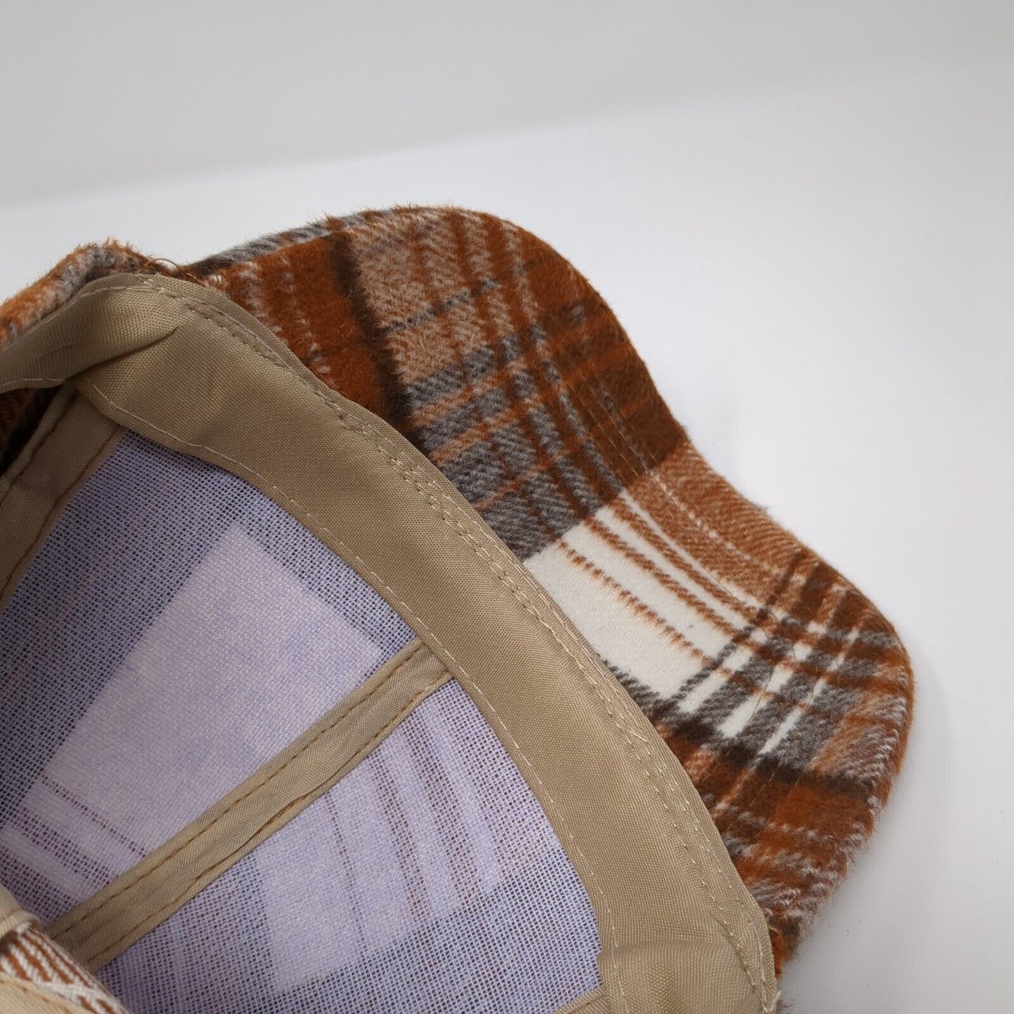 Unbranded Strapback Hat Brown One Size Adjustable Plaid Vented Holes 6 Panel