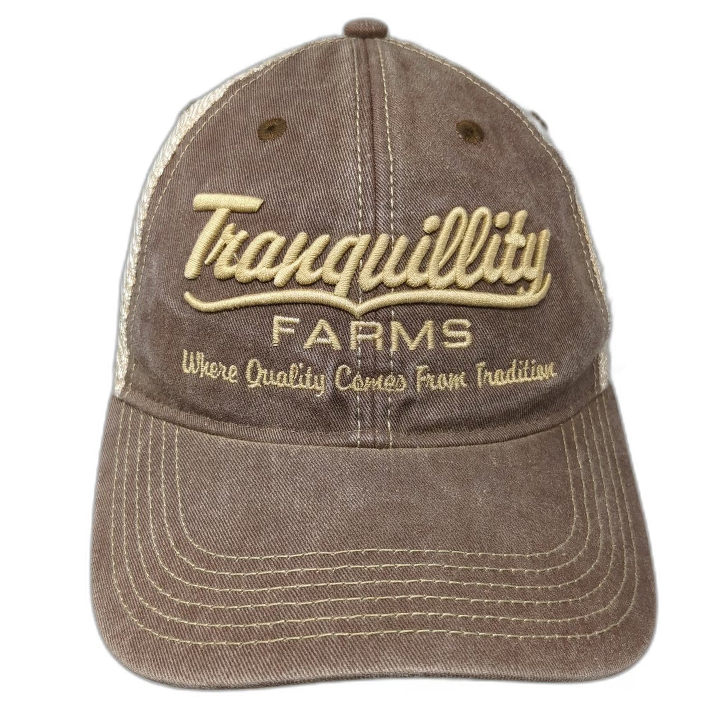 Legacy Trucker Hat Brown One Size Tranquillity Farms Allamuchy NJ American Flag