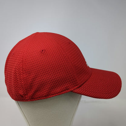 Adidas Baseball Cap Red XL Stretch Fit Curved Brim Polyester Embroidered Hat
