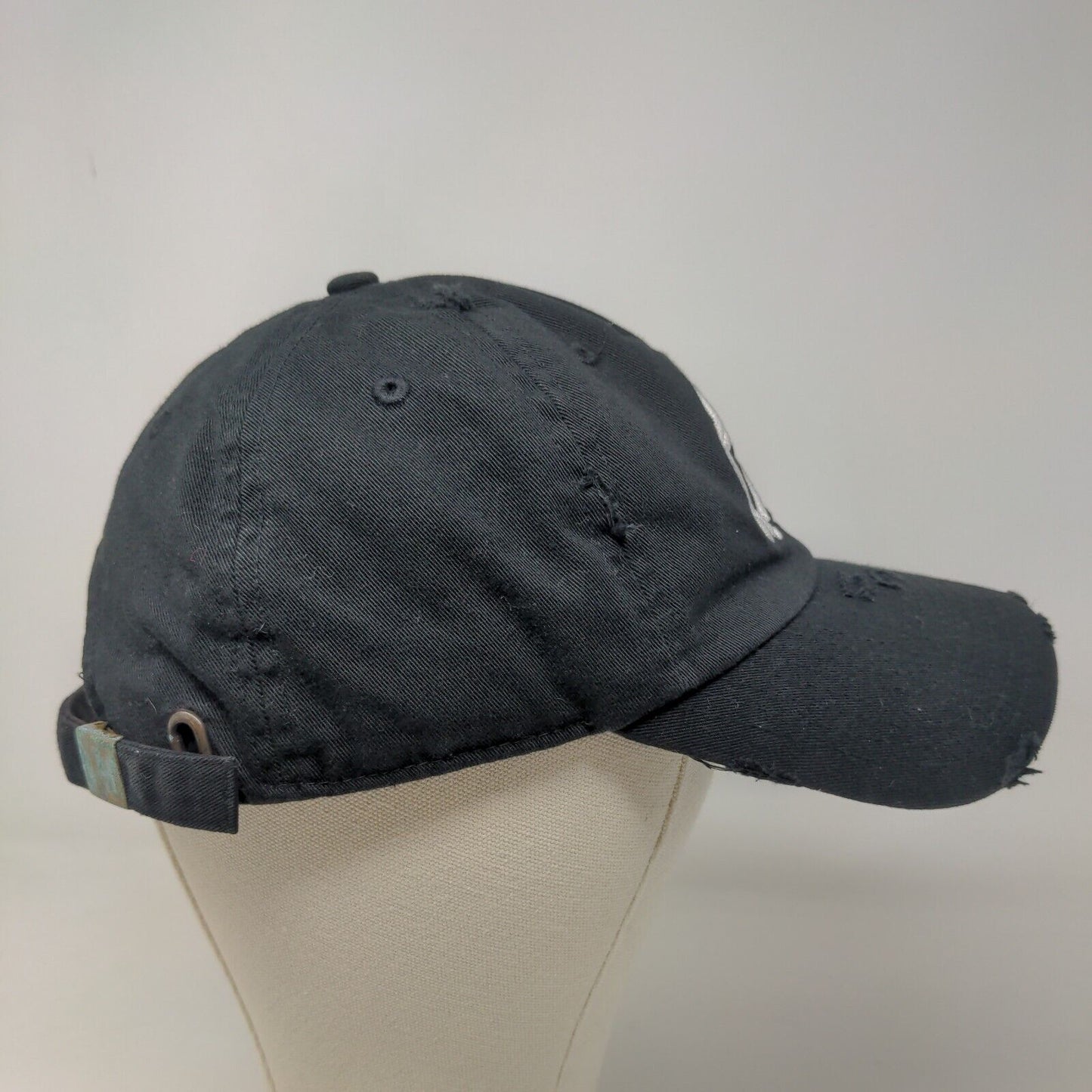 KB Ethos Men's Slideback Hat Black Adjustable Embroidered Logo Distressed Cotton