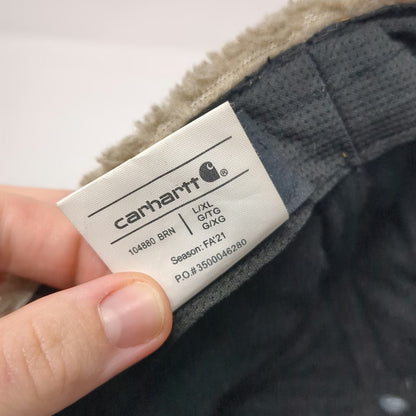 Carhartt Baseball Cap Brown XL Sherpa Lined Ear Flaps Duck Canvas Winter Hat