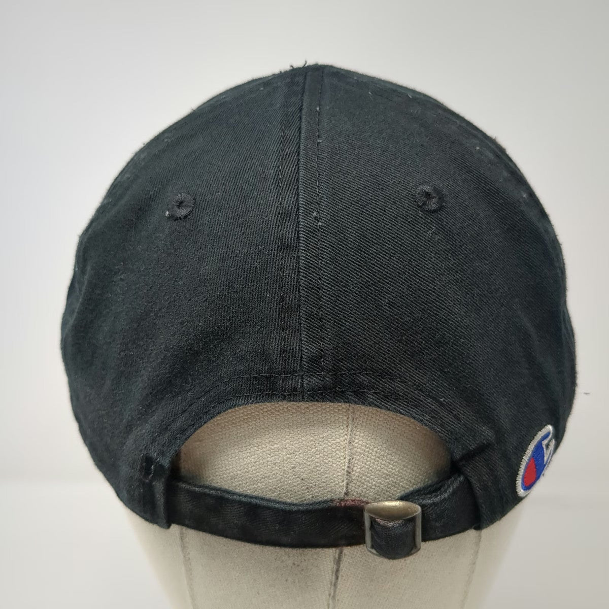 Champion 5 Panel Black One Size Slideback Logo Script Embroidery Adjustable Hat