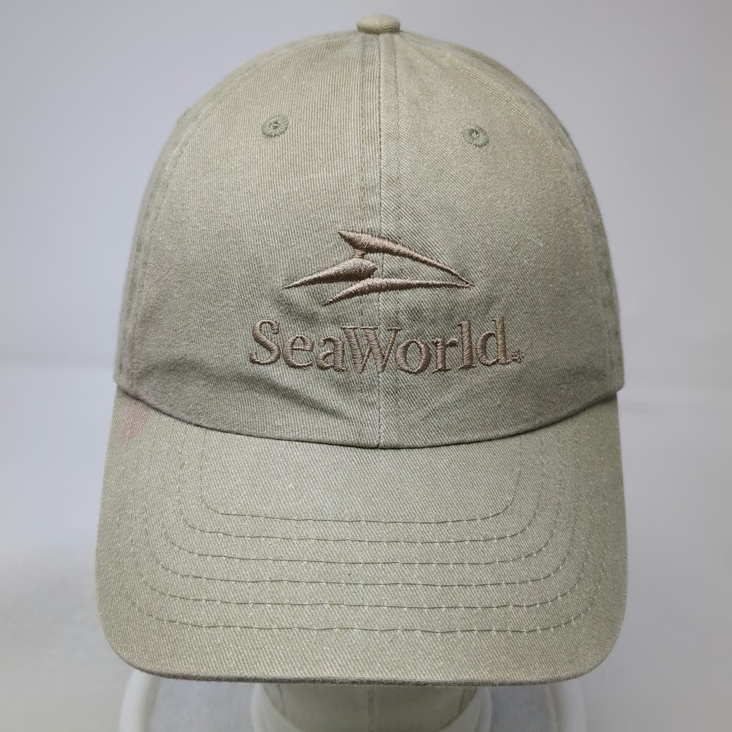 SeaWorld Baseball Cap Beige OS Embroidered Logo Slideback Strapback Hat Park