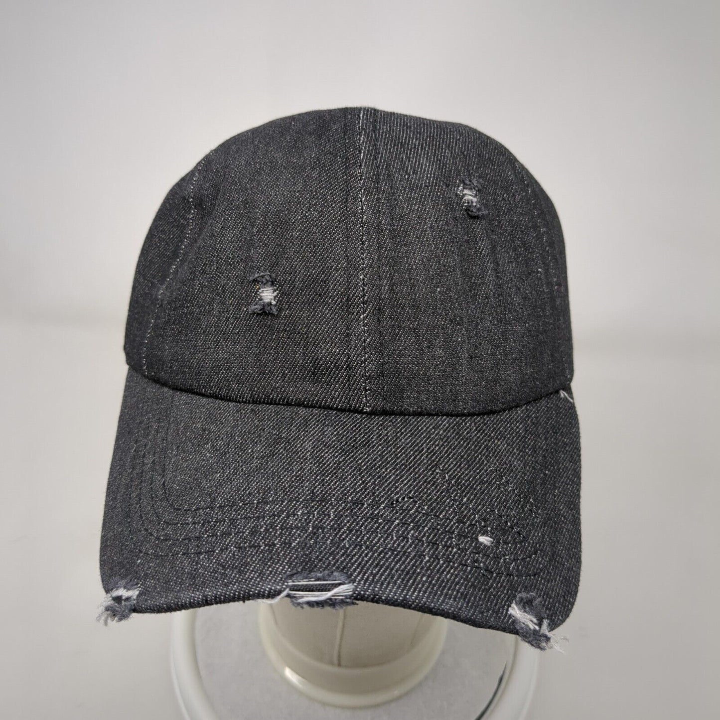 Unbranded Slideback Hat Black OSFA Adjustable Distressed 6 Panel Blank Cotton