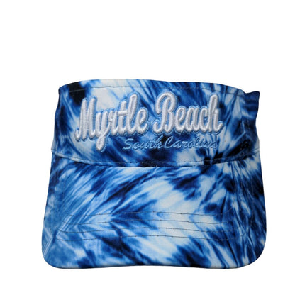 Free Style Men's Strapback Sun Visor Cap Hat Blue Tie Dye Myrtle Beach Logo