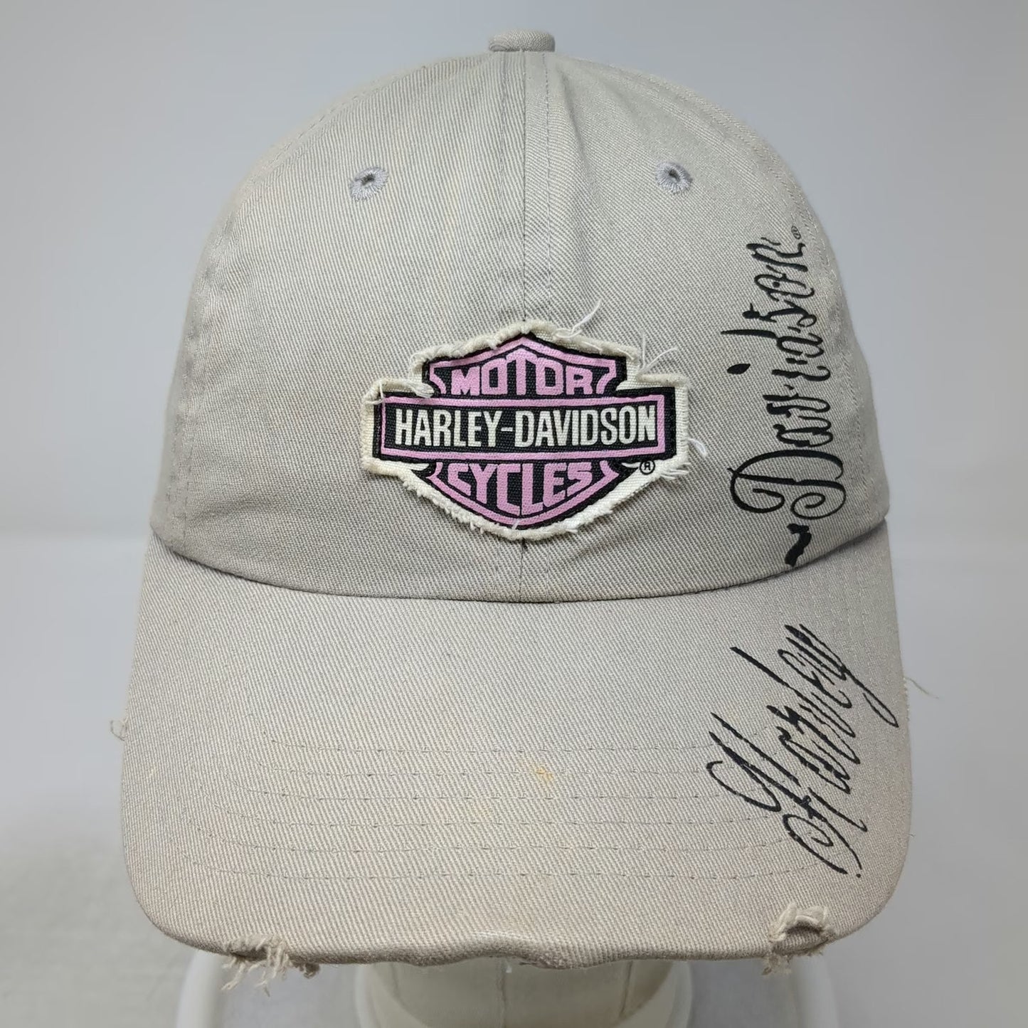 Harley-Davidson Baseball Cap Beige One Size Pink Logo Strapback Side Script Hat