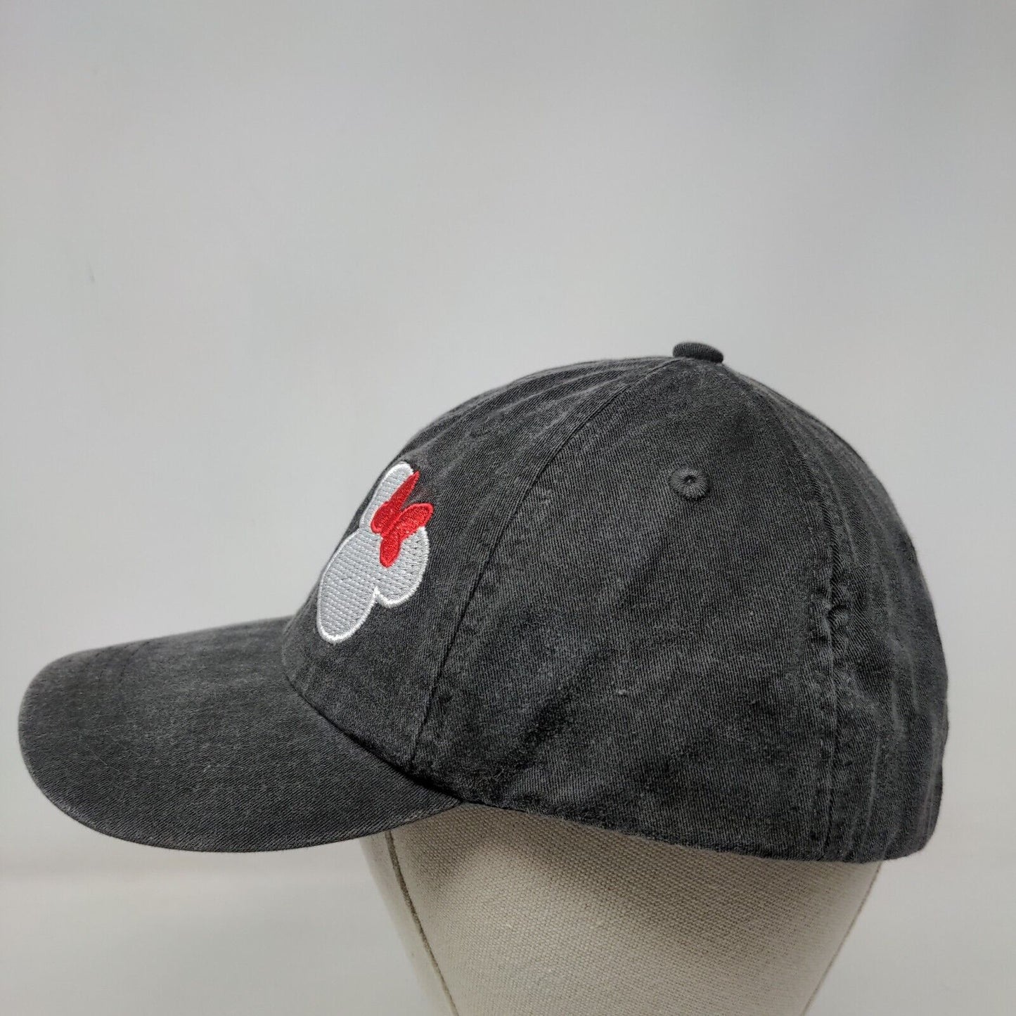Minnie Mouse Slideback Hat Gray One Size Embroidered Leather Strap Adams