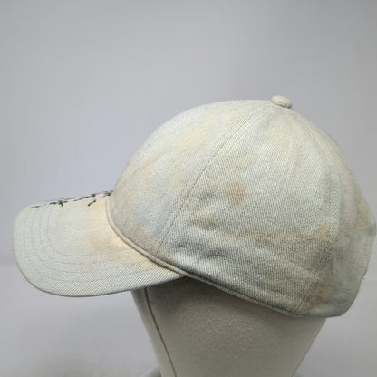 Baseball Cap Blue One Size Floral Cherry Blossom Embroidery Strapback Denim Hat