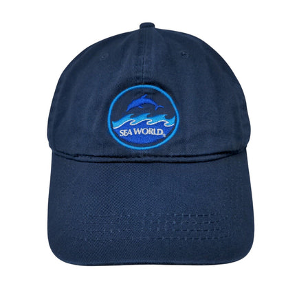 Sea World Strapback Hat Blue One Size Adjustable Embroidered 6 Panel Cotton