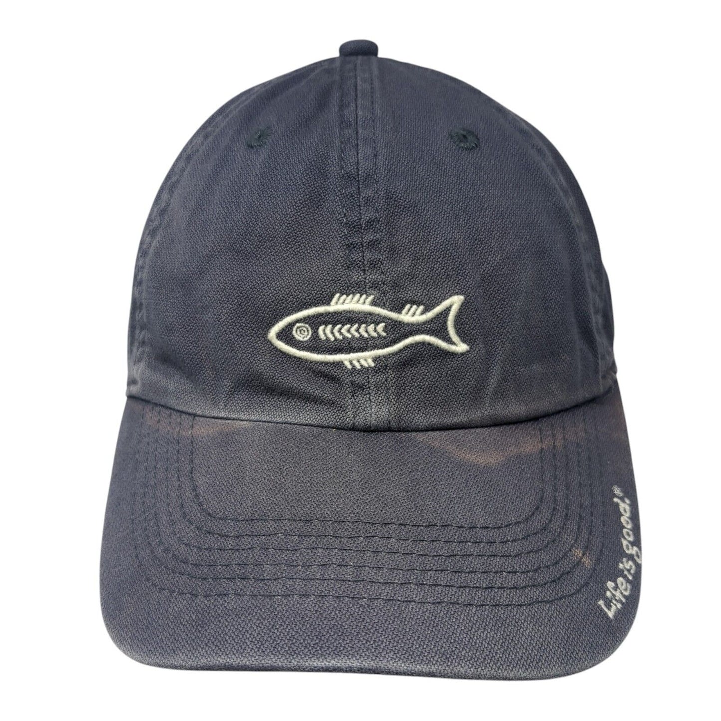 Fish Slideback Hat Blue One Size Adjustable Embroidered Life Is Good
