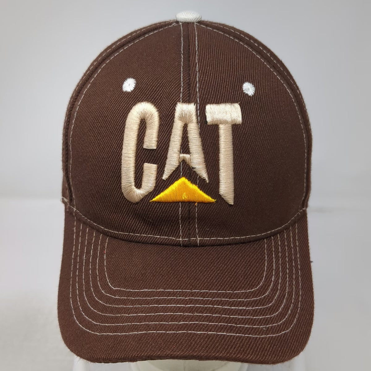 Caterpillar Baseball Cap Brown One Size Logo Strapback Contrast Stitching Hat