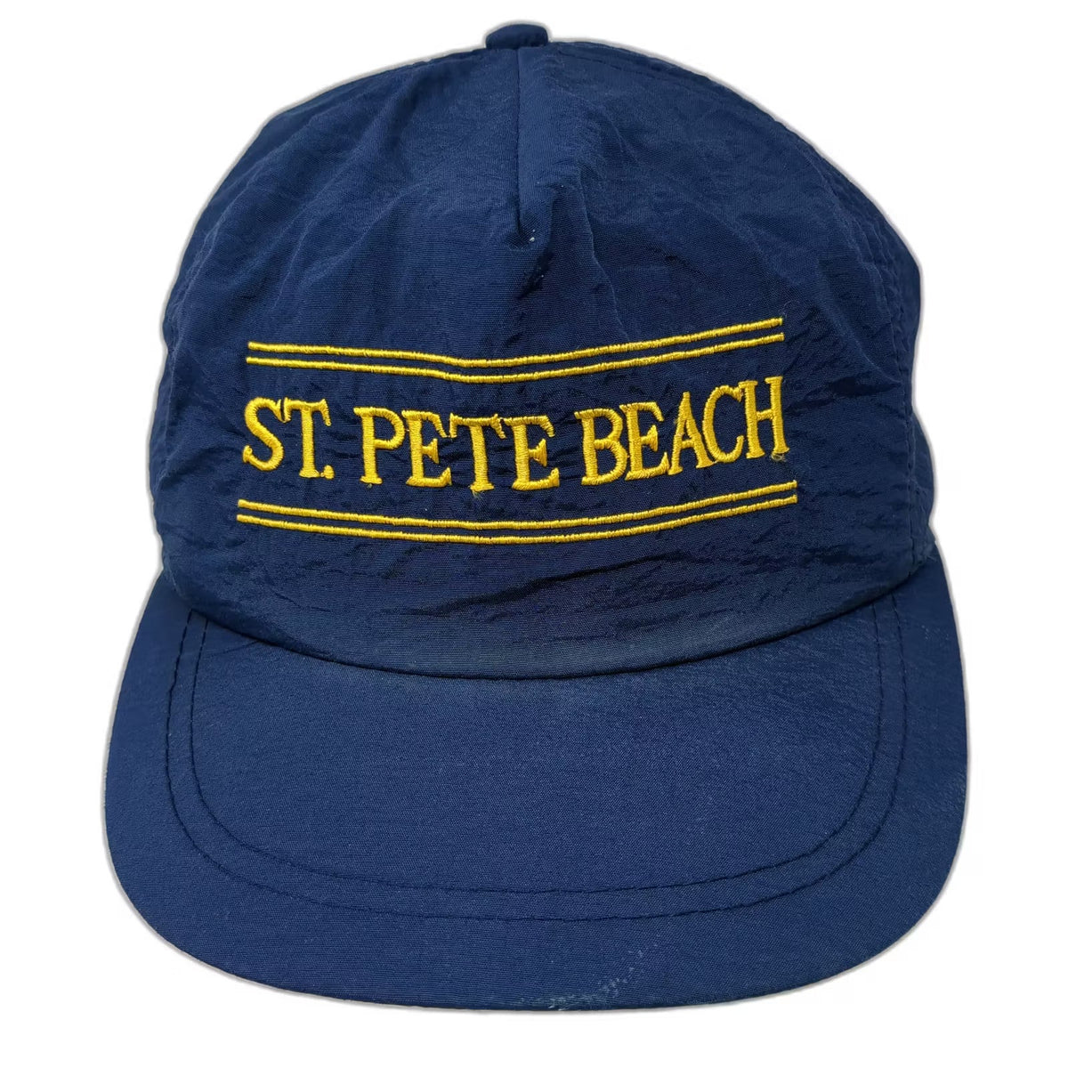 St Pete Beach Florida Souvenir Trucker Snapback Hat Blue Yellow Nylon Vintage
