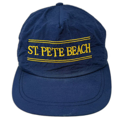 St Pete Beach Florida Souvenir Trucker Snapback Hat Blue Yellow Nylon Vintage