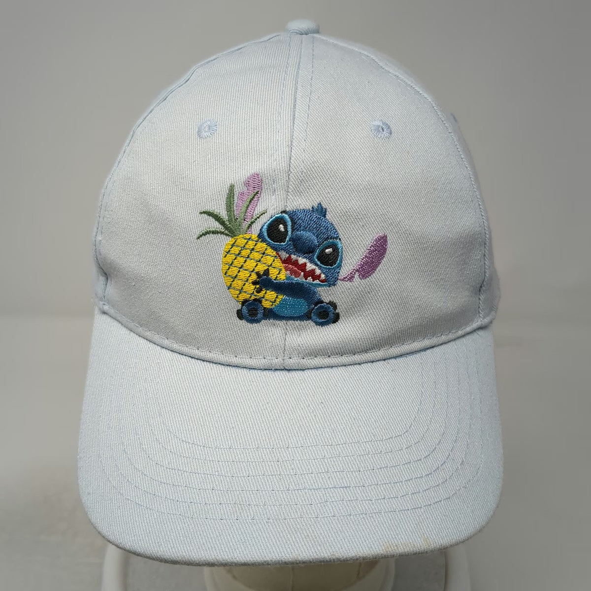 Disney Snapback Blue Hat OSFM Stitch Pineapple Embroidered Graphic Cotton Cap