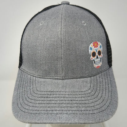 Trucker Hat Gray One Size Sugar Skull Snapback Mesh Back Curved Brim Floral Art