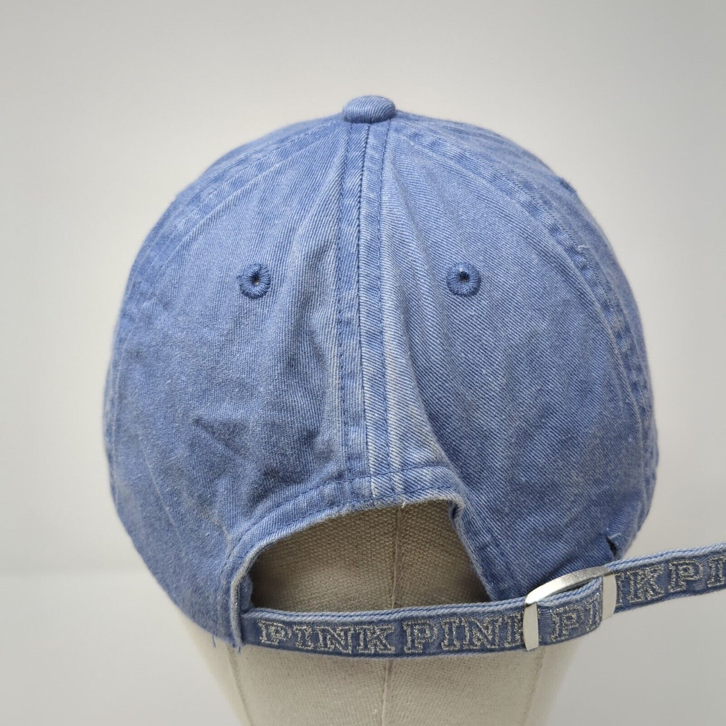 PINK Slideback Hat Blue OS Adjustable Glittered Embroidered Victoria's Secret