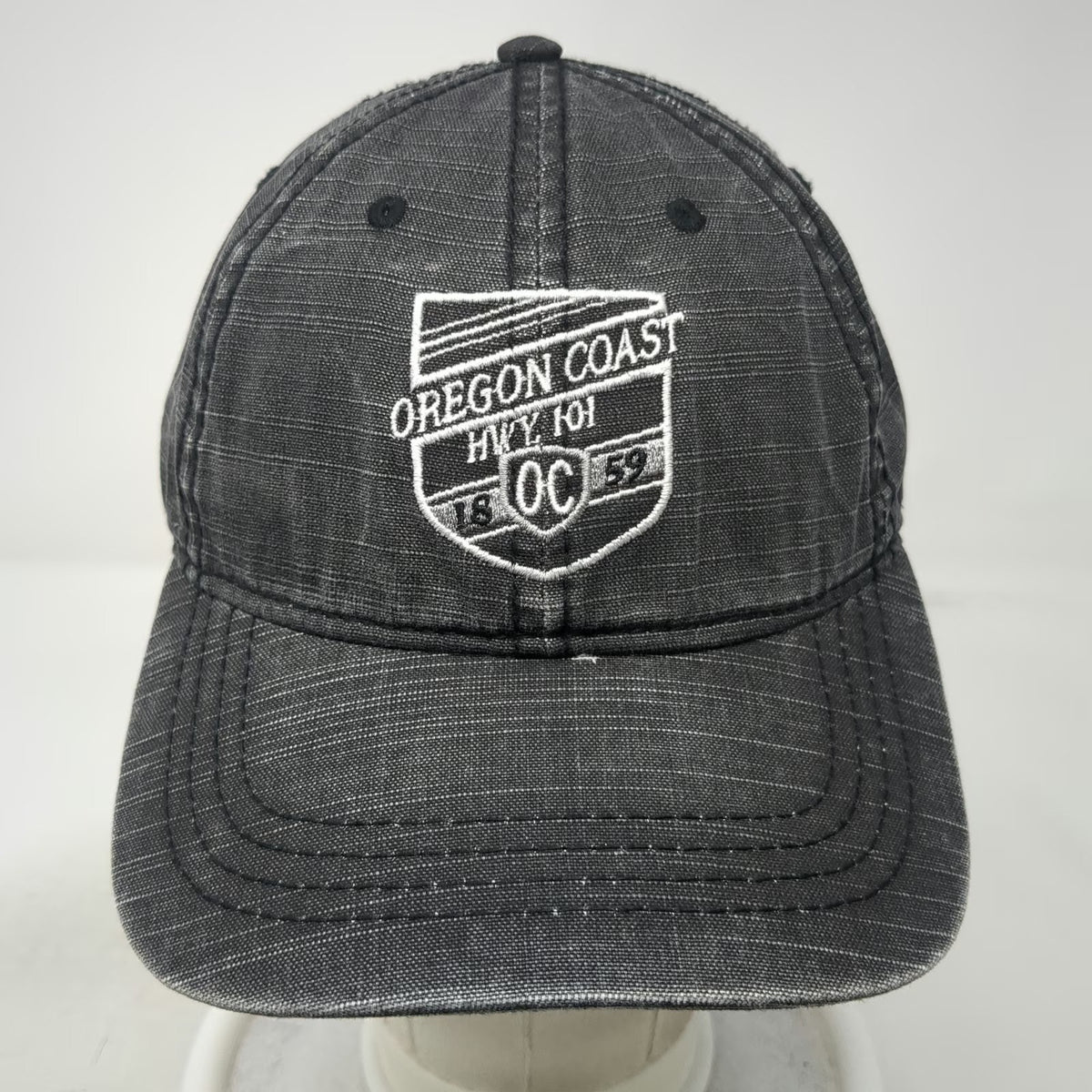 Joan E Gifts Baseball Cap Gray OSFM Oregon Coast HWY 101 Shield Embroidered Hat