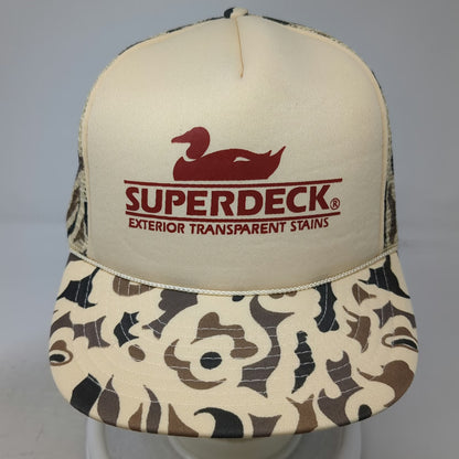 Winner Superdeck Duck Camo Beige Brown Trucker Hat One Size Mesh Rope Snapback