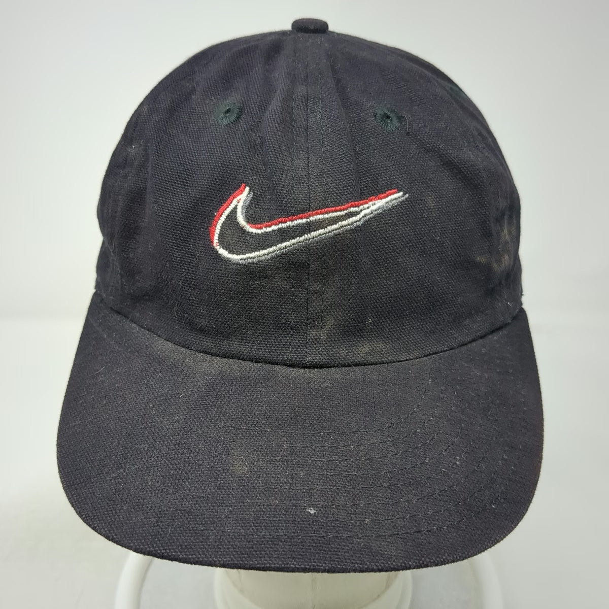 Nike Baseball Cap Black Slideback Embroidered Swoosh Logo 6 Panel Hat Vintage