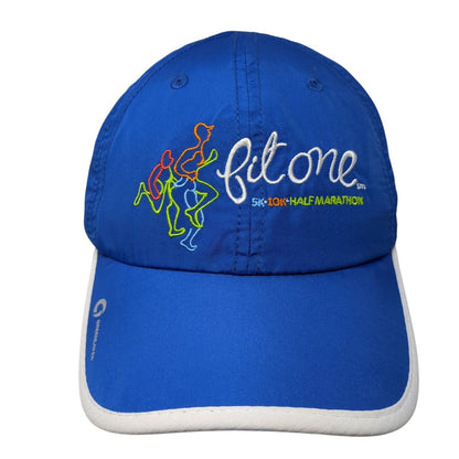 Fit One 5K 10K Half Marathon Greenlayer Strapback Running Cap Blue OS Adjustable